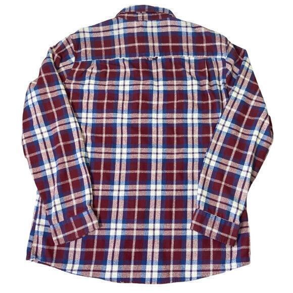 Burnside Men Size XL Maroon Plaid Flannel Button Down Shirt Long Sleeve Pockets - Picture 2 of 11